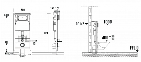 Система инсталляции для подвесного унитаза  500х1125 (4 в 1 с клавишей смыва) Terminus  Жуковский - фото 9