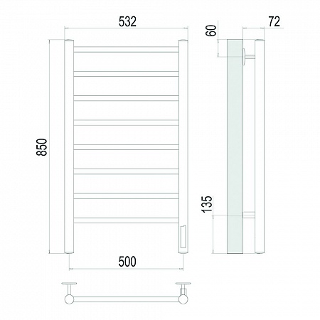 Аврора П8 500х850 Электро Полотенцесушитель TERMINUS Сатин Жуковский - фото 4