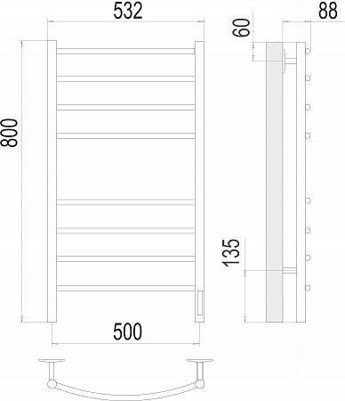 Классик П8 500х800 электро КС 9005 матовый Полотенцесушитель TERMINUS Жуковский - фото 3