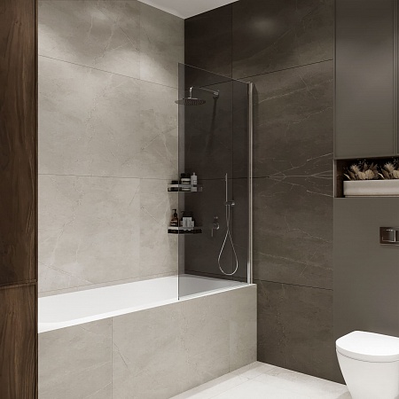 Шторка на ванну распашная Terminus Ното 02 1500х700 проф.хром, тонированная Жуковский - фото 1