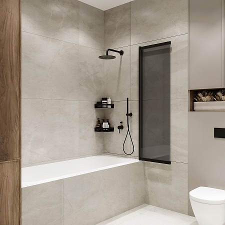 Шторка на ванну слайдер Terminus Ното 01 1500х900 проф.черный, тонированная Жуковский - фото 3