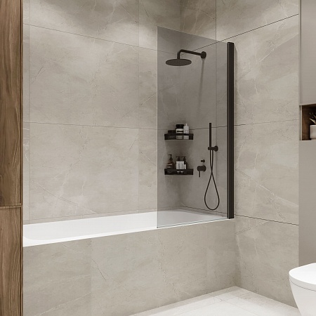 Шторка на ванну распашная Terminus Ното 02 1500х700 проф.черный, тонированная Жуковский - фото 1