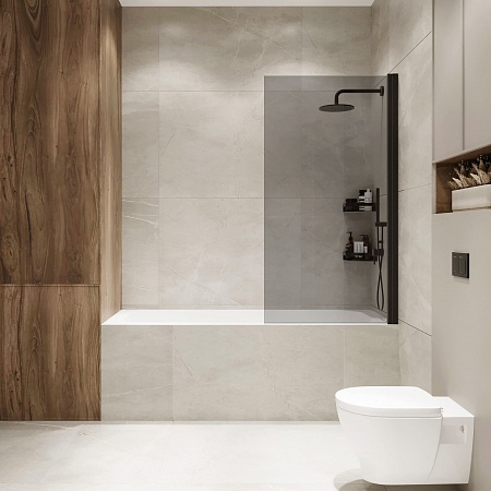 Шторка на ванну распашная Terminus Ното 02 1500х700 проф.черный, тонированная Жуковский - фото 3