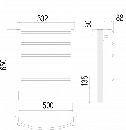 Классик П6 500х650 Электро слева Полотенцесушитель  TERMINUS Жуковский - фото 3
