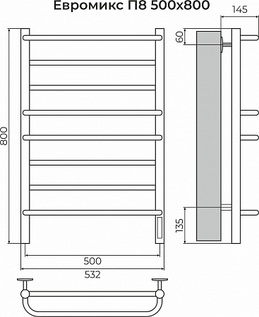 Евромикс П8 500х800 электро КС 9005 матовый Полотенцесушитель TERMINUS Жуковский - фото 3