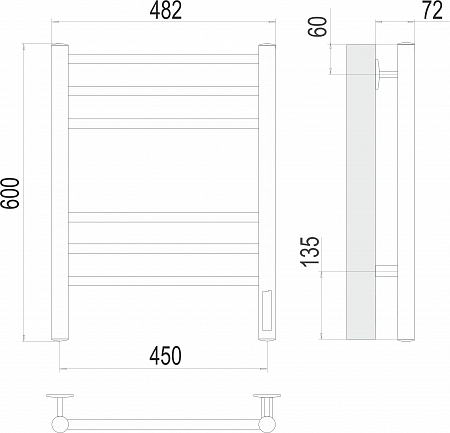 Аврора П6 450х600 электро КС 9005 матовый Полотенцесушитель TERMINUS Жуковский - фото 3