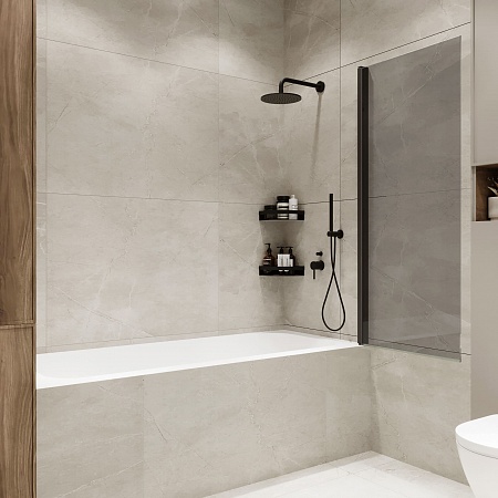 Шторка на ванну распашная Terminus Ното 02 1500х700 проф.черный, тонированная Жуковский - фото 2