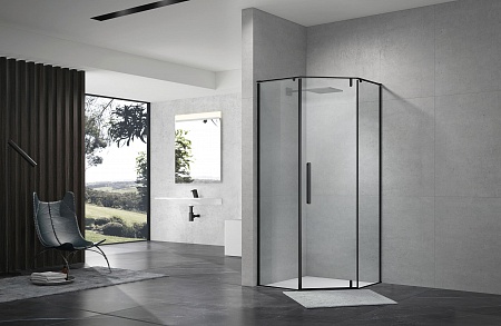Душевой уголок распашной Terminus Альба 04 1000х1000х2200  трапеция чёрный Жуковский - фото 2