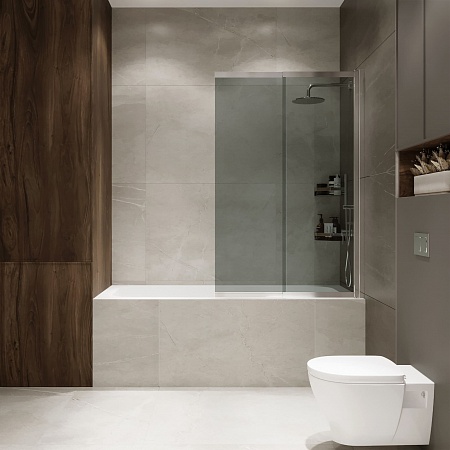 Шторка на ванну слайдер Terminus Ното 01 1500х900 проф.хром, тонированная Жуковский - фото 4